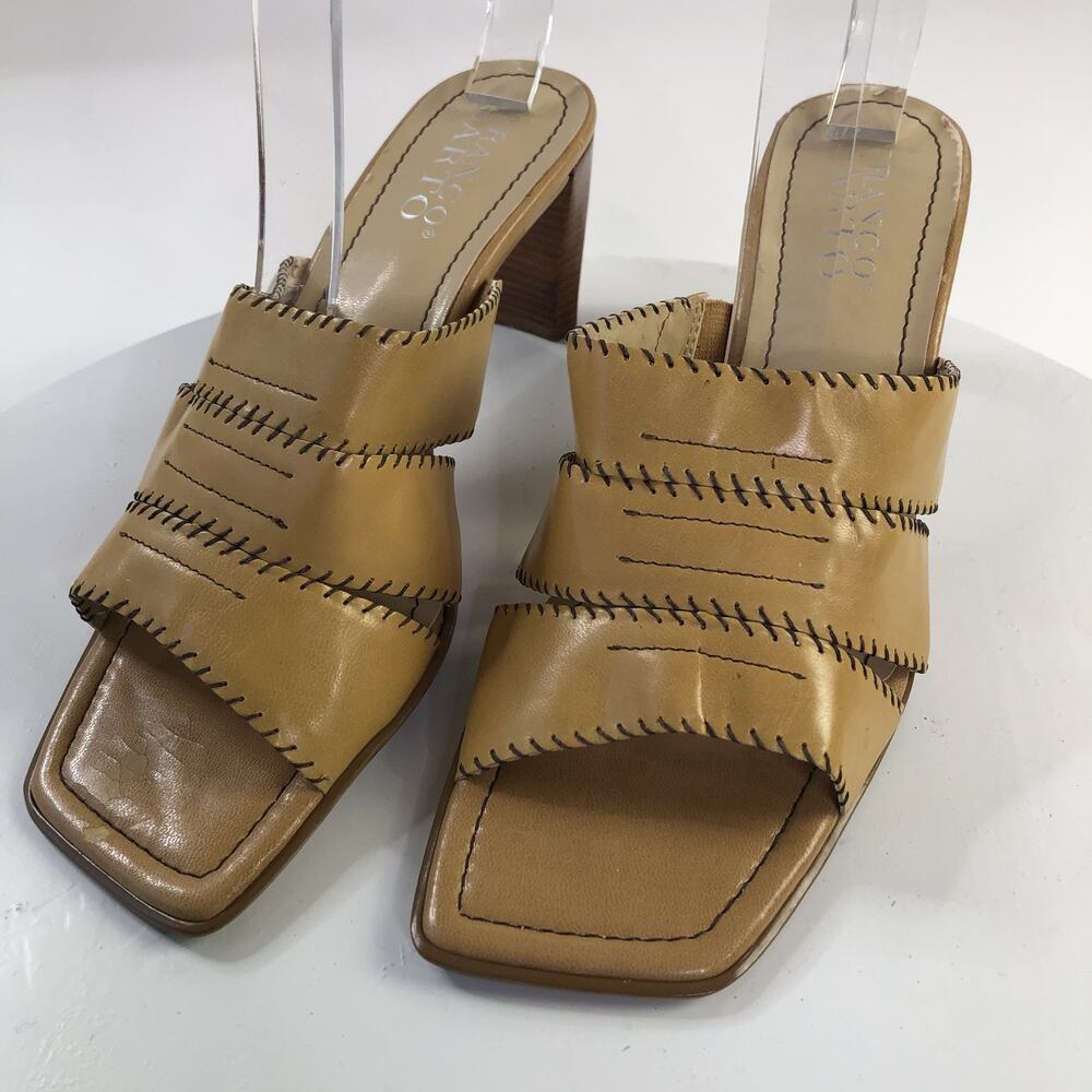 Franco Sarto Women's 10M Wedge Leather Sandals 3" Block Heels Shoes Tan Brown